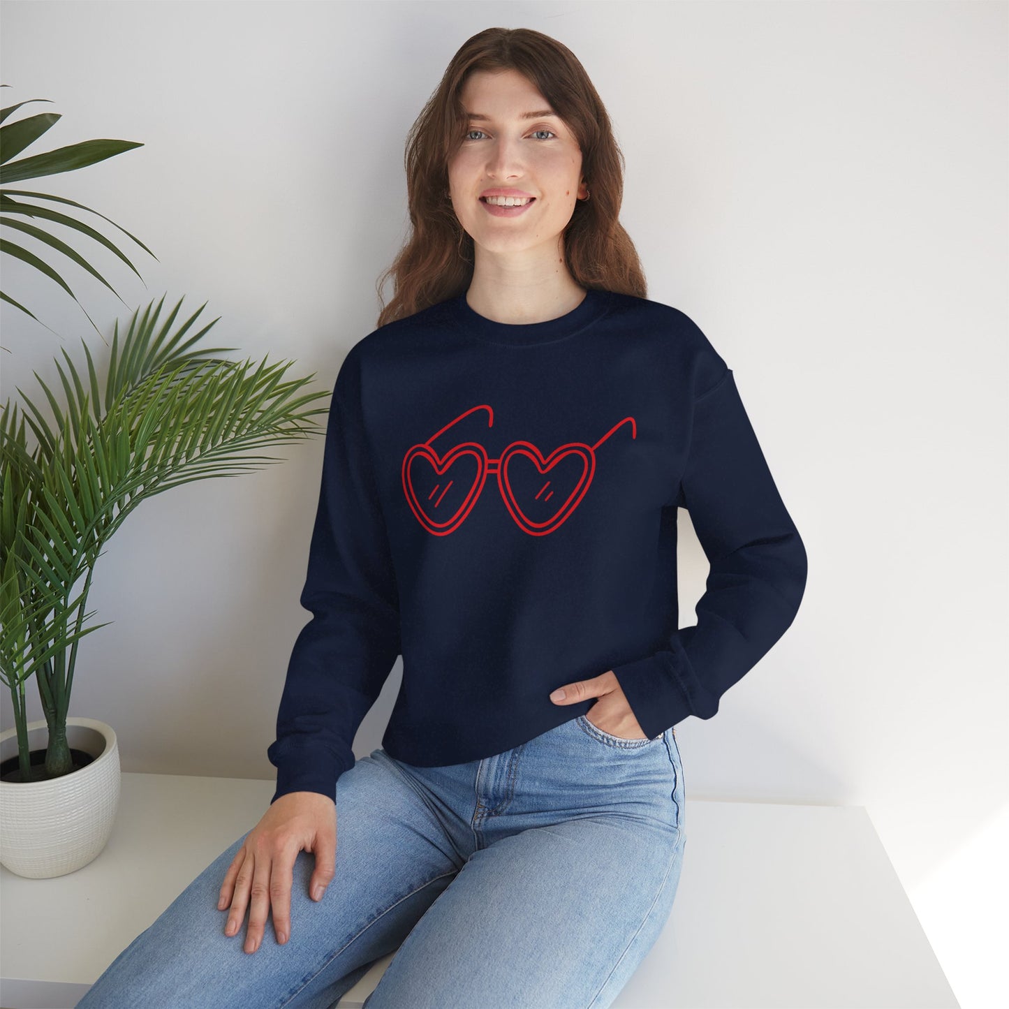 Heart Sunglasses Crewneck Sweatshirt — Cute Pink Retro Shades Pullover
