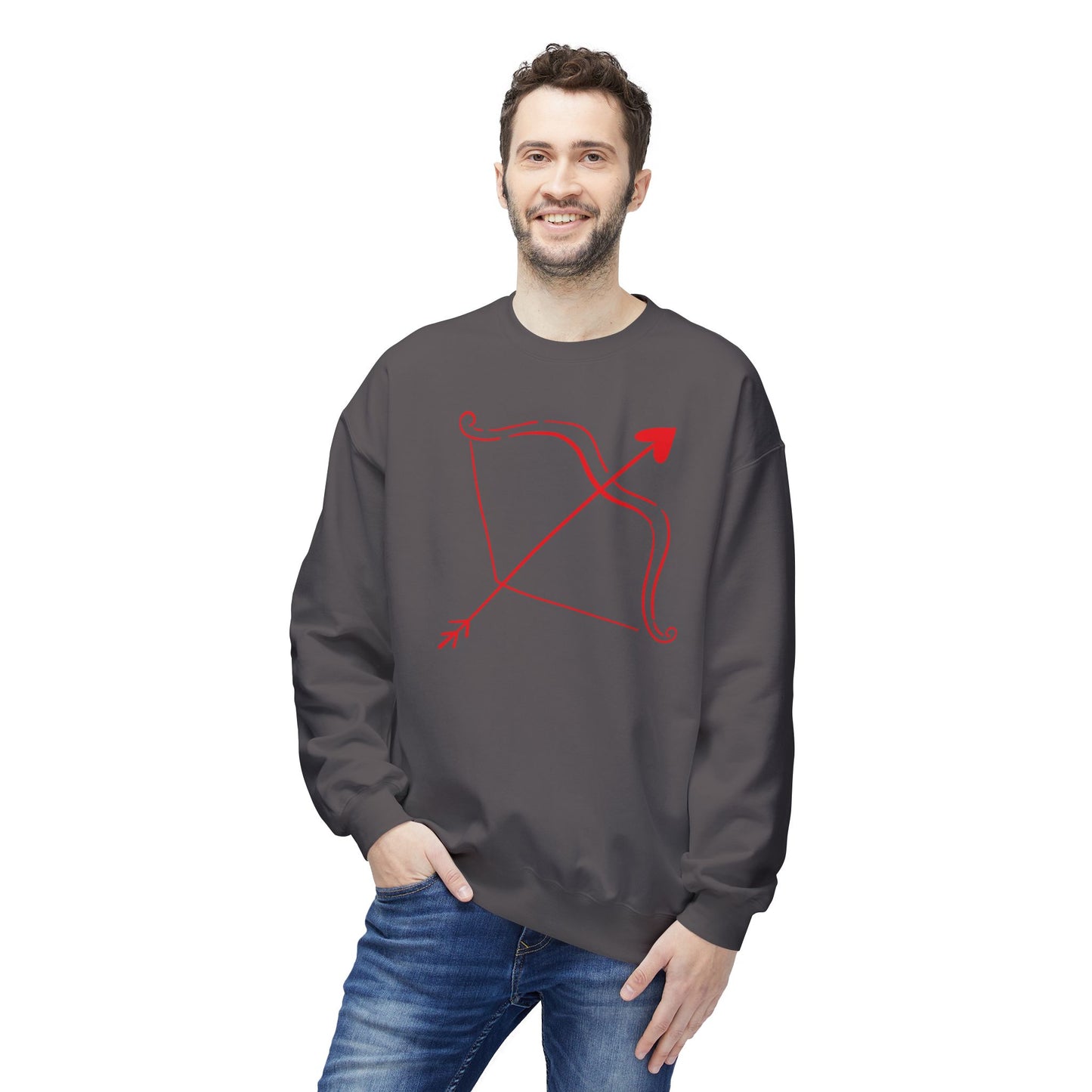 Bow & Arrow Crewneck Sweatshirt — Minimal Cupid Archery Graphic