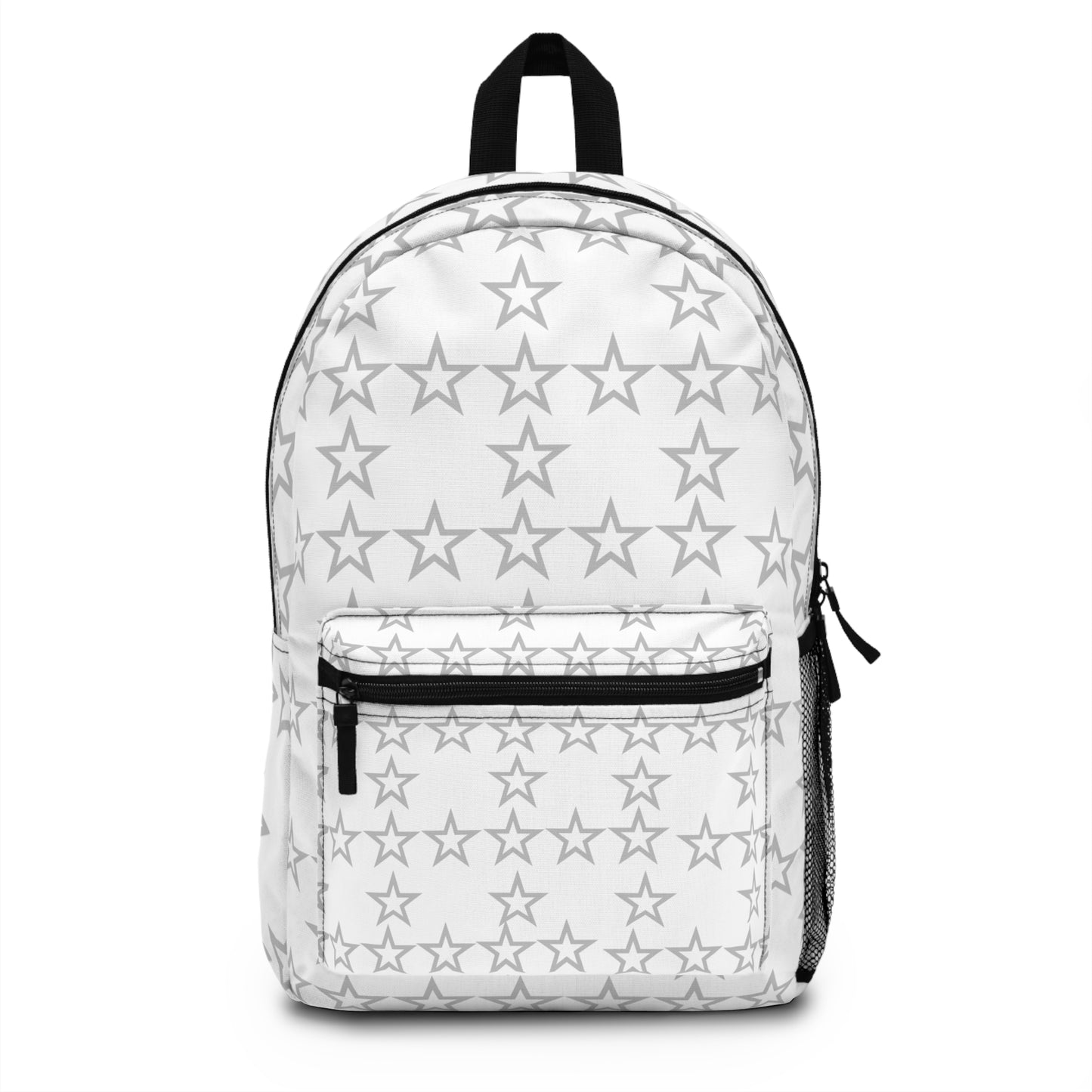 Star Pattern Backpack — White & Gray Star Print School Bag