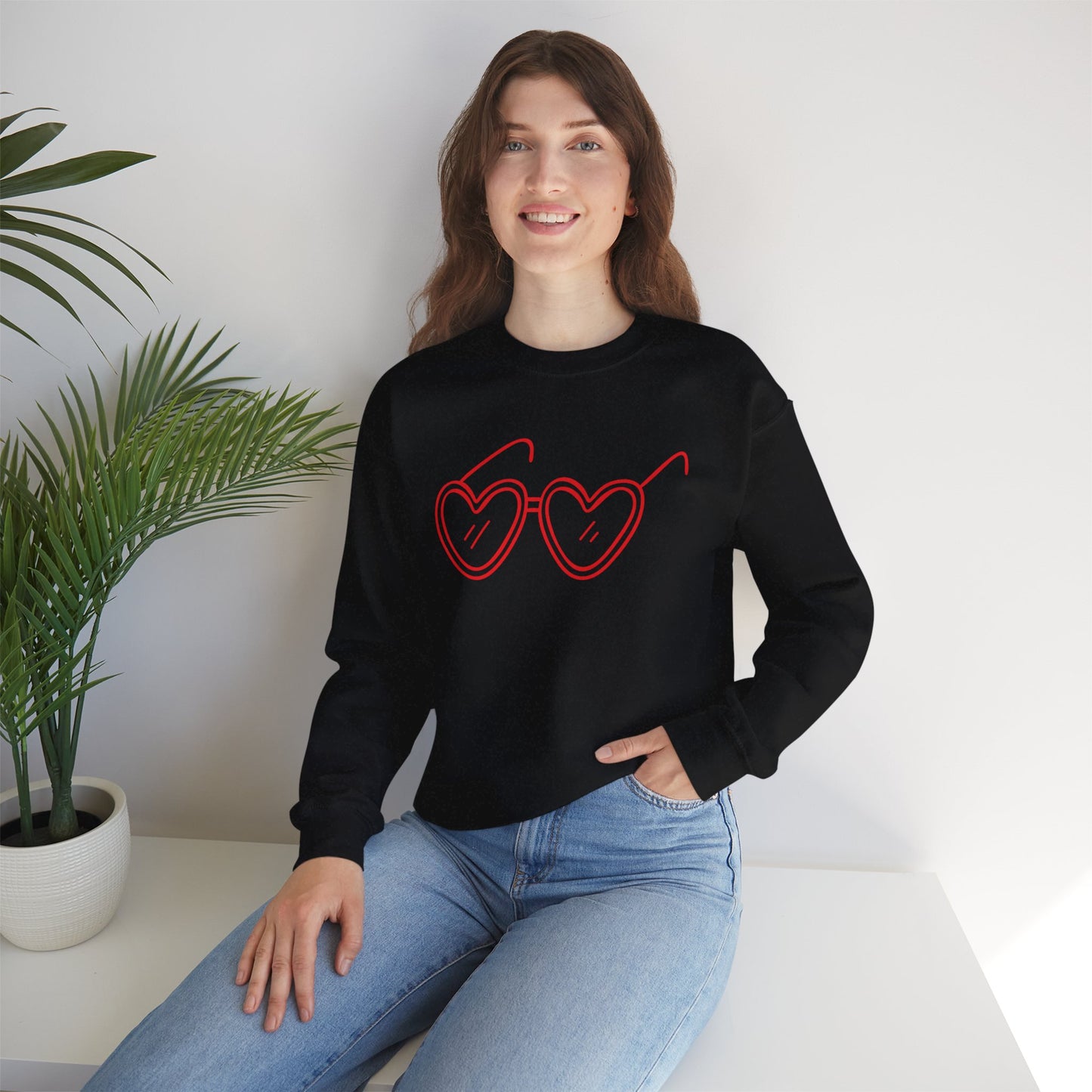 Heart Sunglasses Crewneck Sweatshirt — Cute Pink Retro Shades Pullover