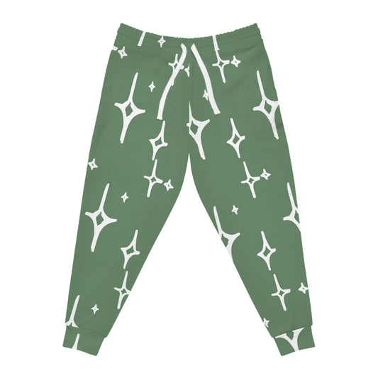 Green Starburst Athletic Joggers — Cozy All-Over-Print Lounge Pants