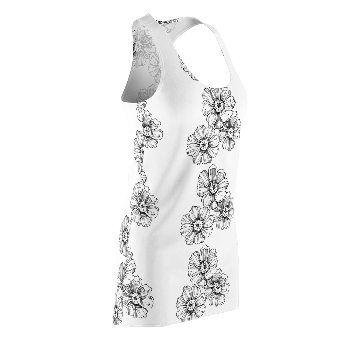 Floral Sketch Racerback Dress — Black & White Daisy Pattern