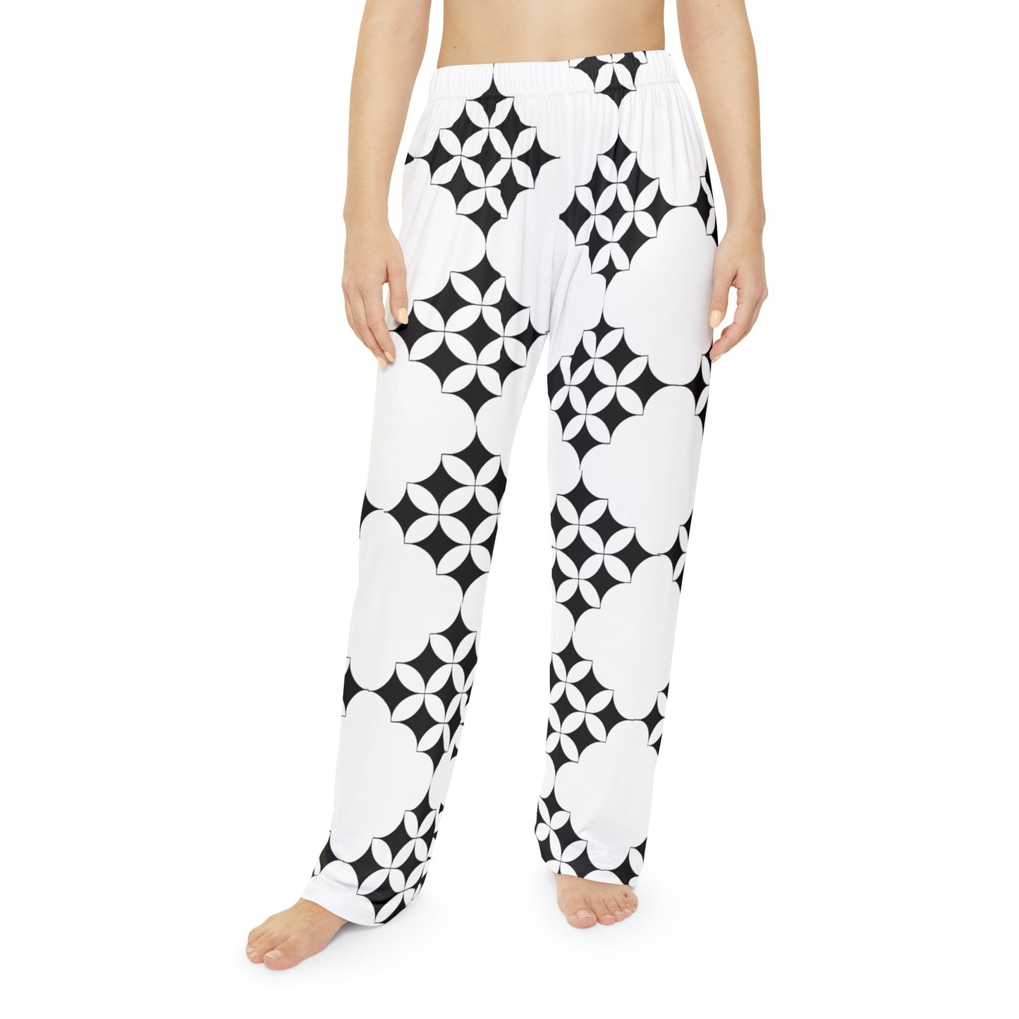 Women's Pajama Pants – Black & White Geometric Clover Print Lounge Pants