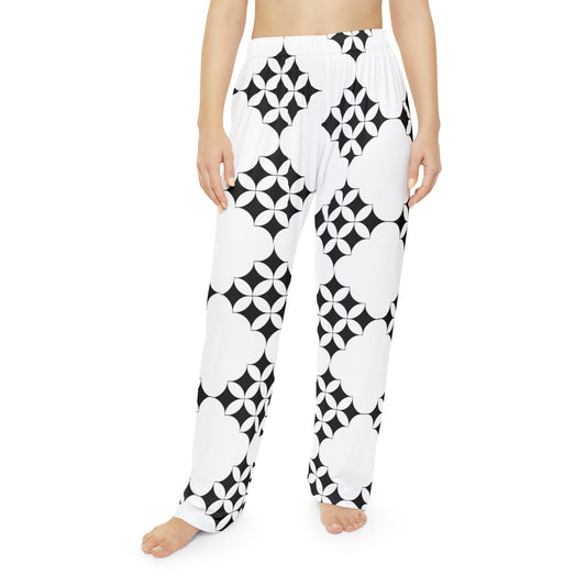 Women's Pajama Pants – Black & White Geometric Clover Print Lounge Pants