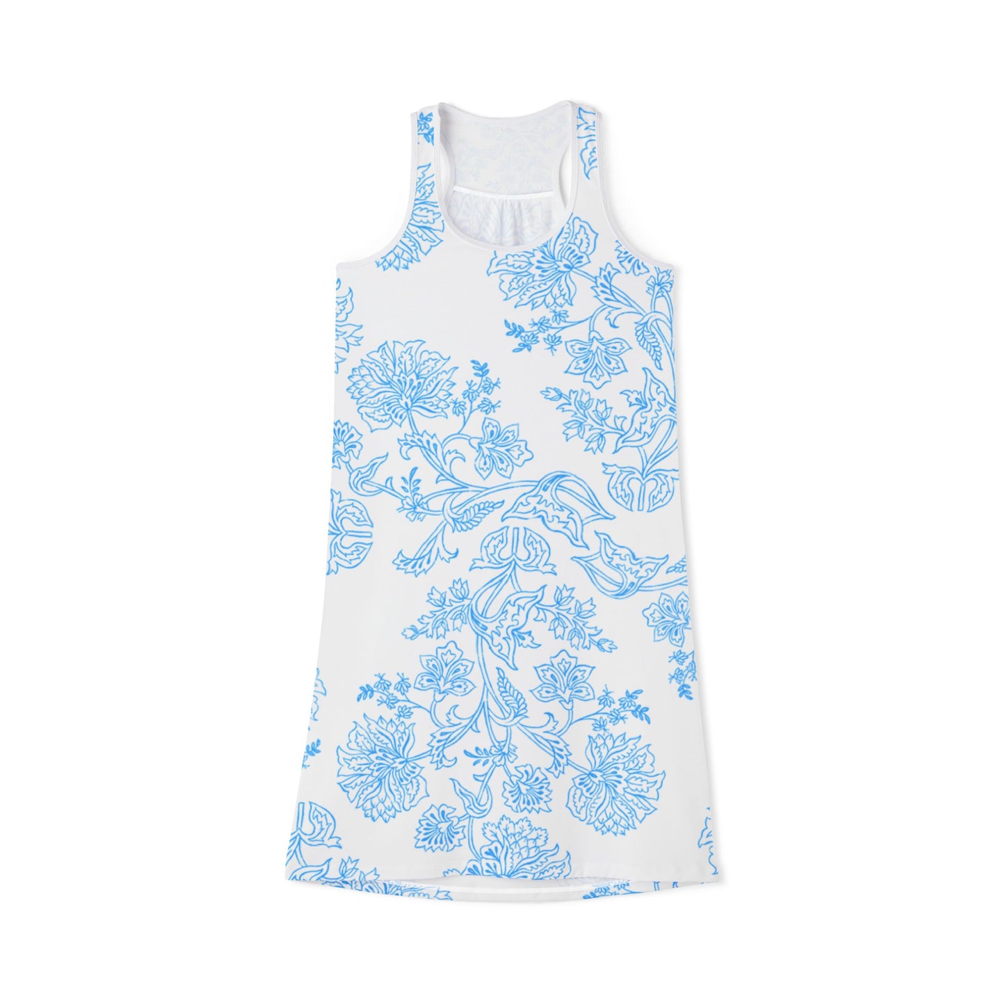 Blue Toile Floral Racerback Dress — Women’s Sleeveless Summer Sundress