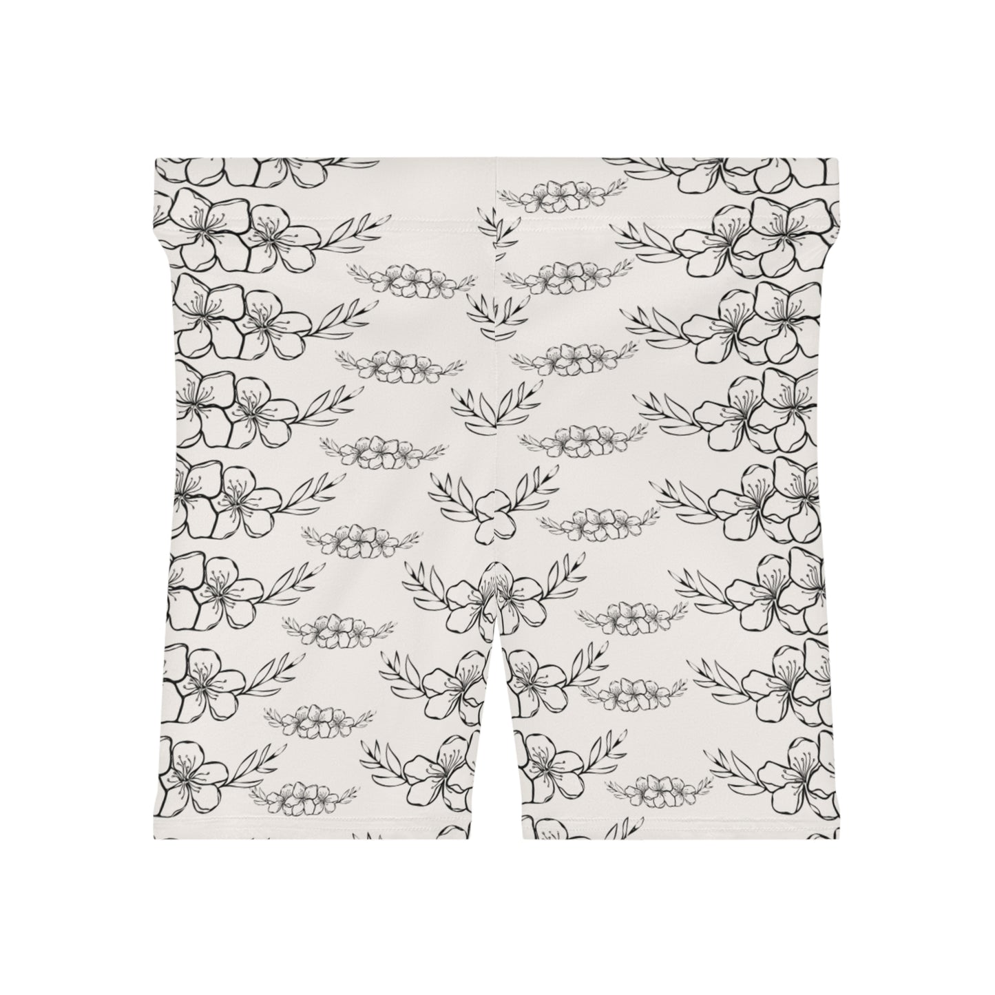 Floral Sketch Biker Shorts — Monochrome Hand-Drawn Flower Print