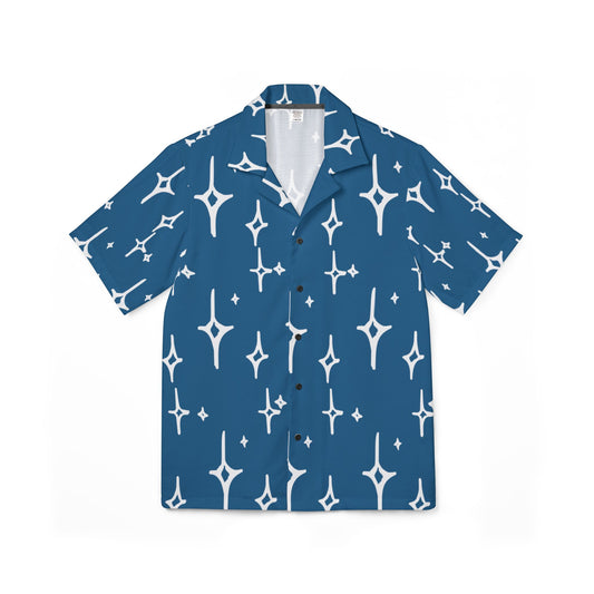Blue Starburst Hawaiian Camp Shirt — Retro Sparkle AOP Vacation Shirt