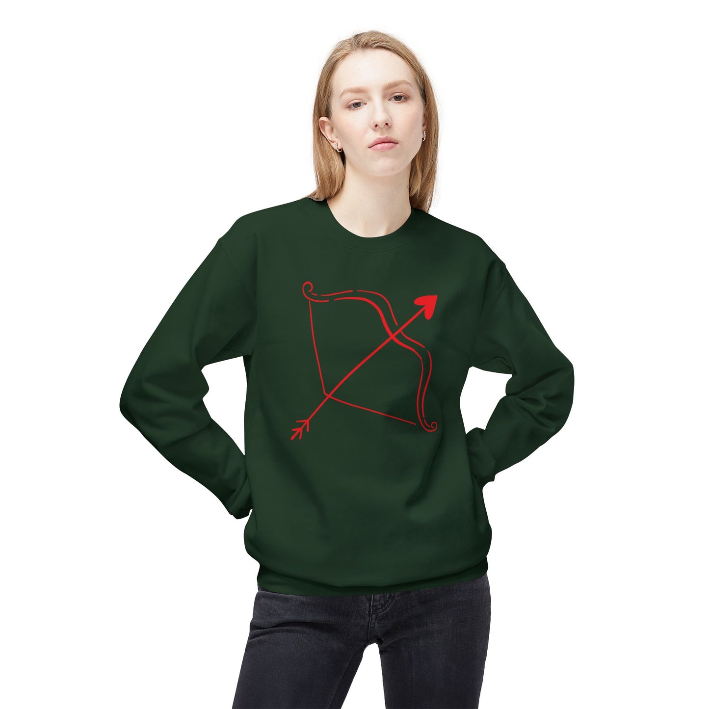 Bow & Arrow Crewneck Sweatshirt — Minimal Cupid Archery Graphic