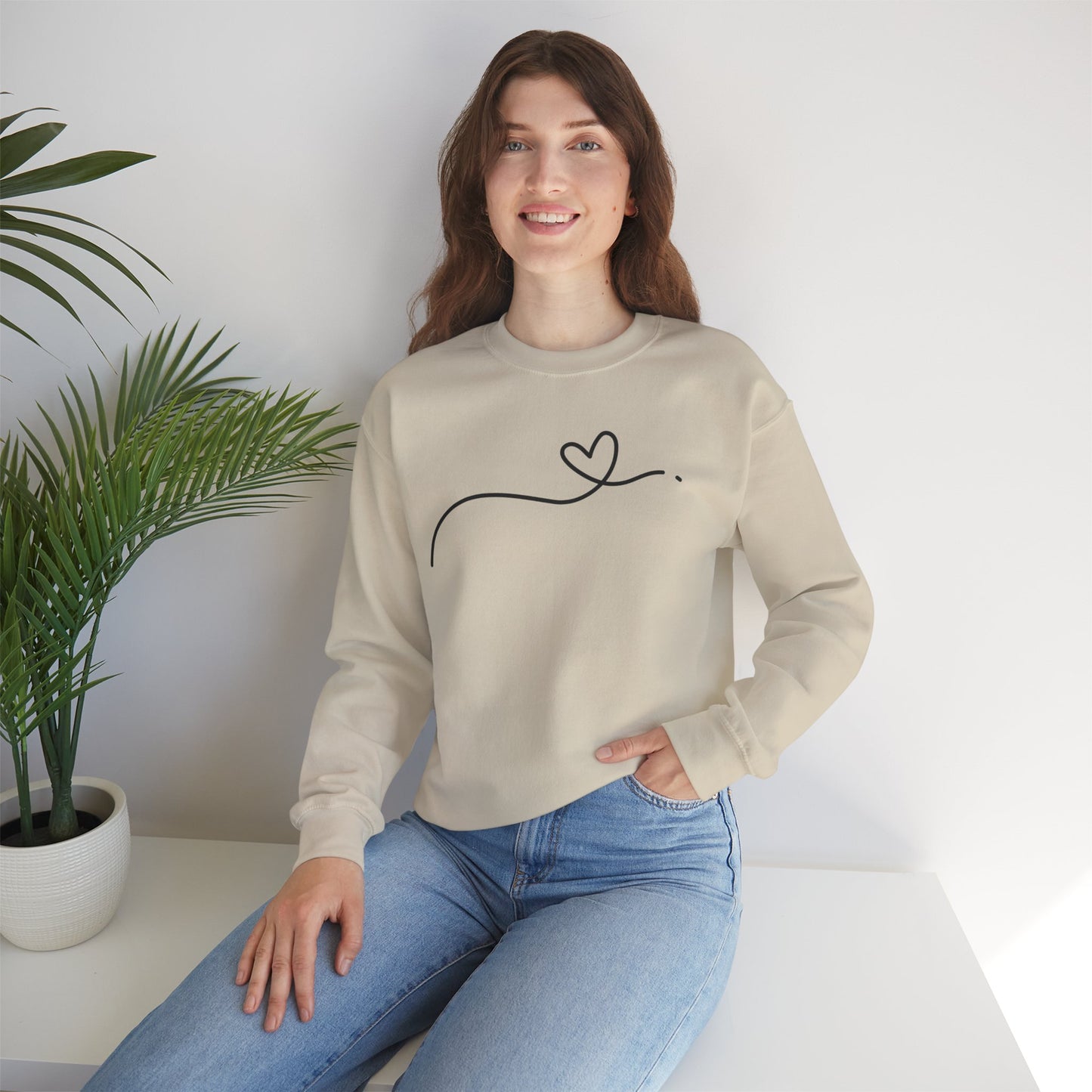 Heart Line Crewneck Sweatshirt – Minimalist Love Graphic