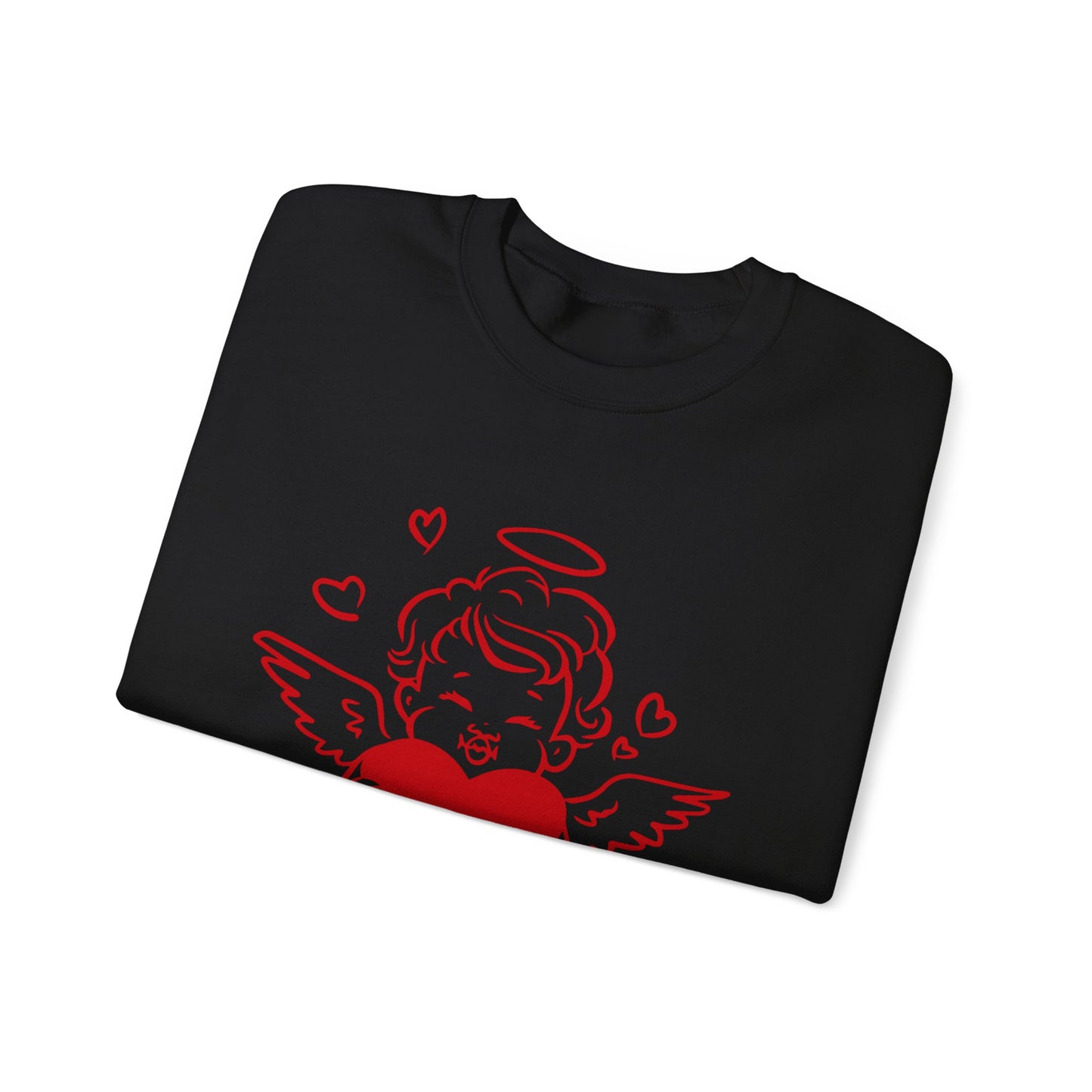 Cupid Cherub Heart Crewneck Sweatshirt — Cute Angel Holding Red Heart Valentine Pullover