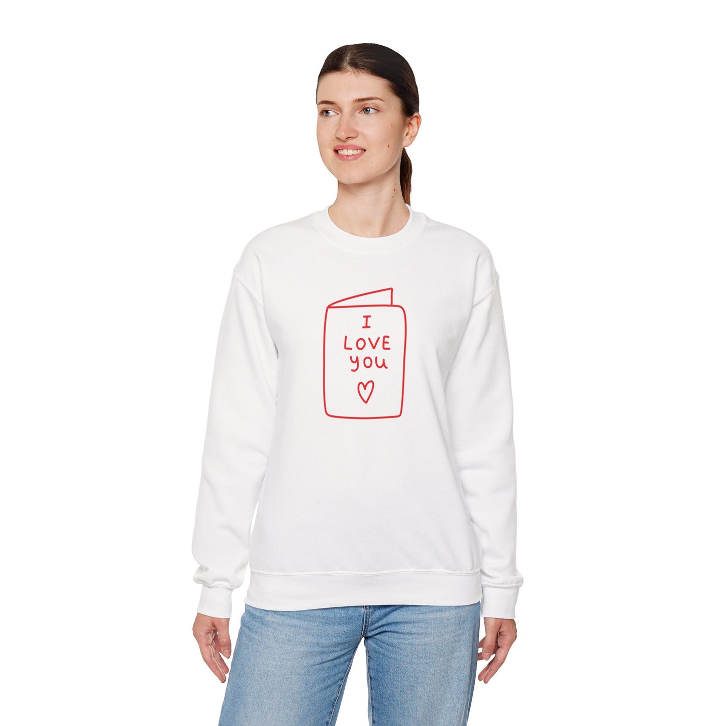 Crewneck Sweatshirt - 'I Love You' Hand-Drawn Card Graphic