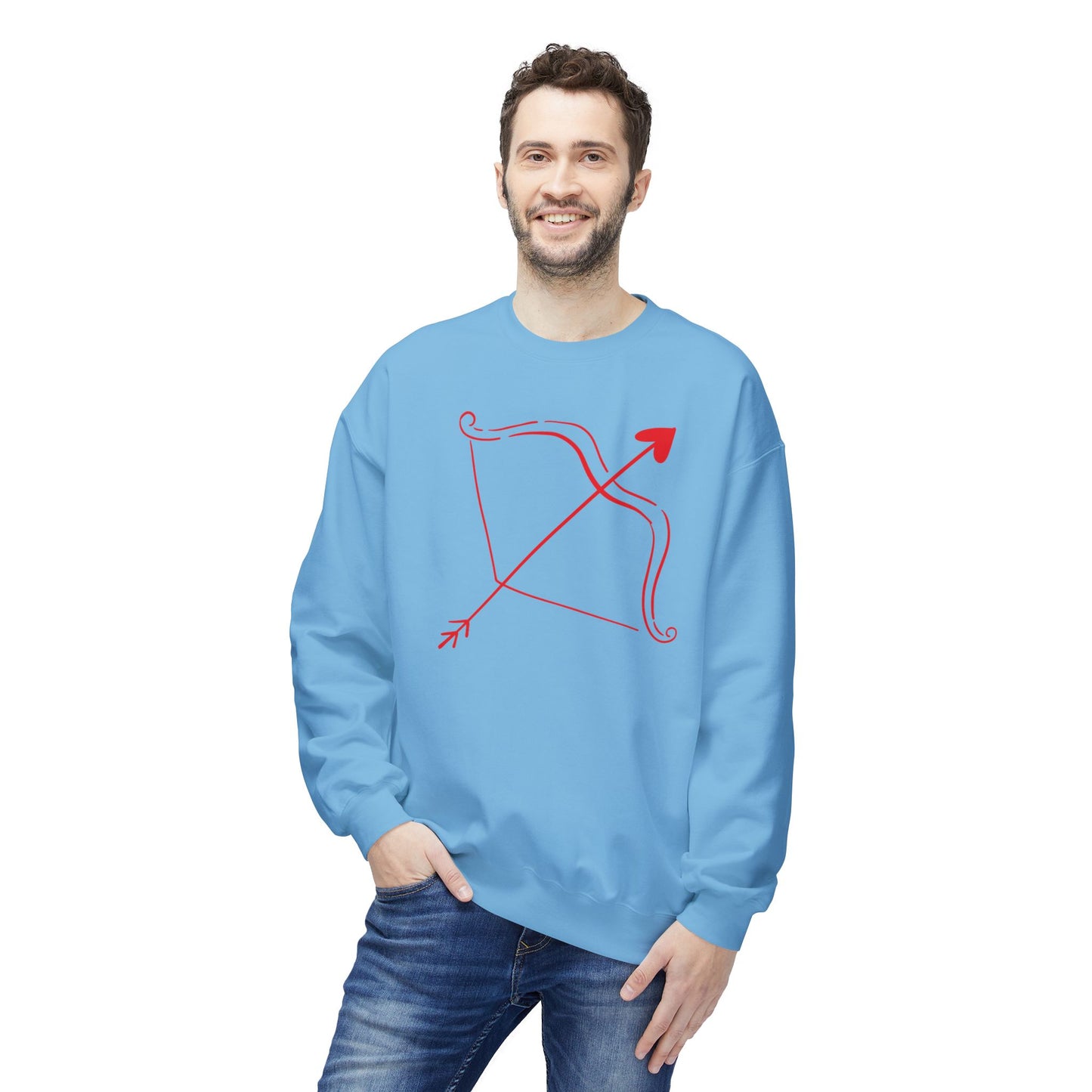 Bow & Arrow Crewneck Sweatshirt — Minimal Cupid Archery Graphic