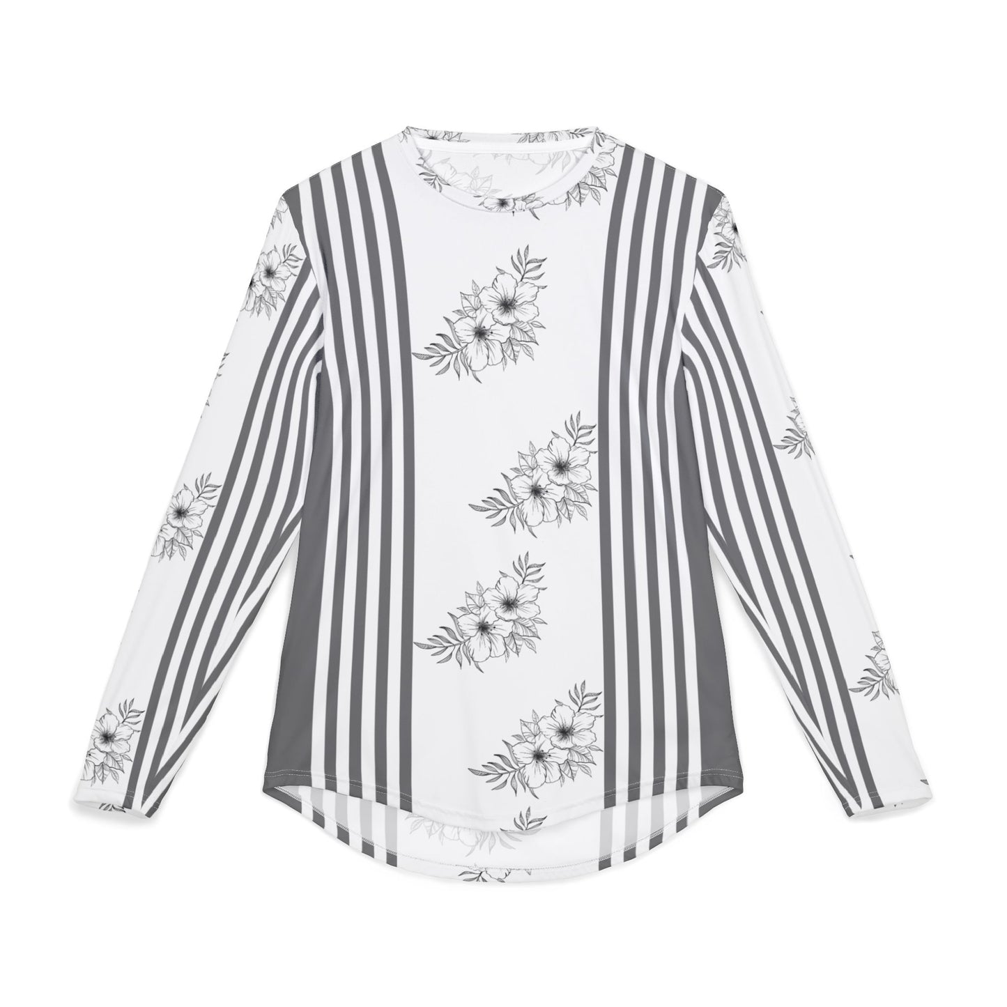 Men’s UV-Protection Long Sleeve Shirt — Monochrome Floral Stripe Performance Top