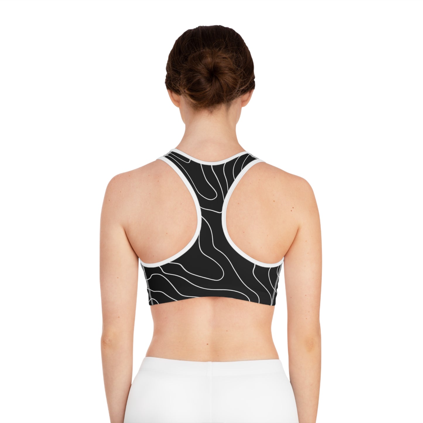 Contour Line Sports Bra — Black Topographic Activewear