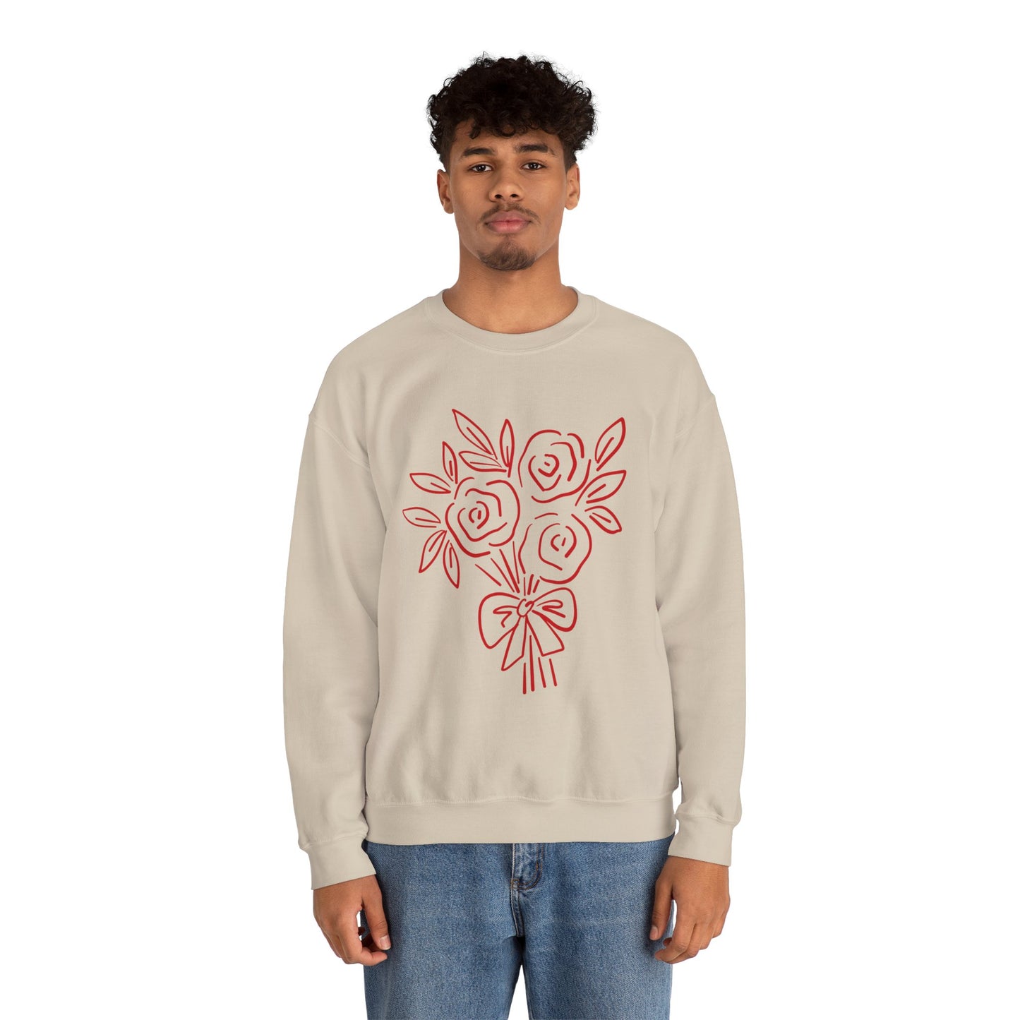 Crewneck Sweatshirt • Pink Line Art Rose Bouquet Pullover