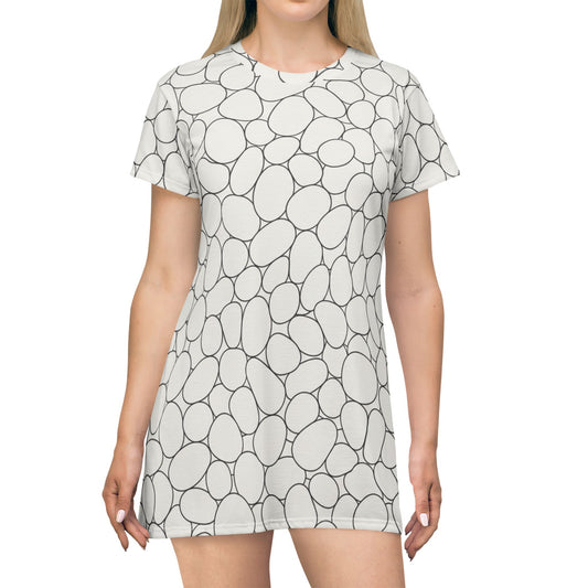 Pebble Pattern T‑Shirt Dress — Minimalist All‑Over Print Summer Dress