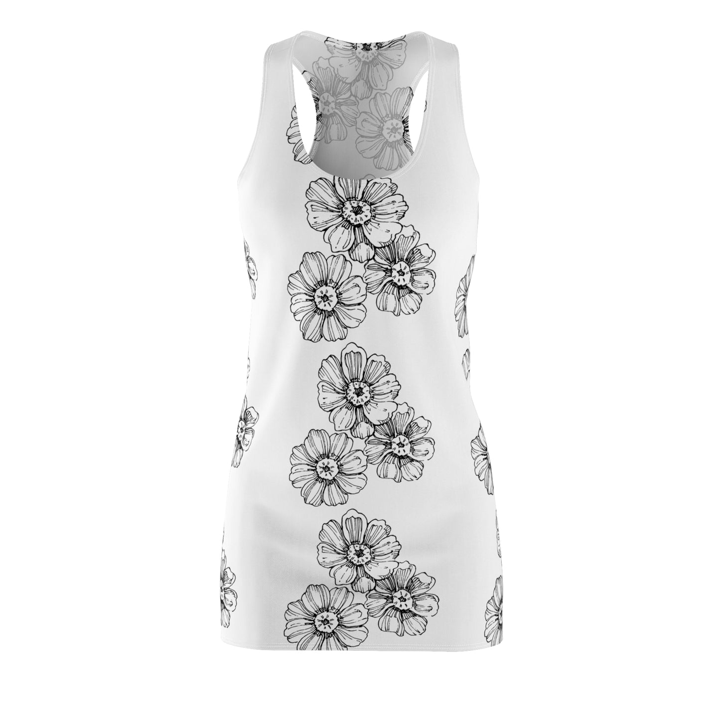 Floral Sketch Racerback Dress — Black & White Daisy Pattern