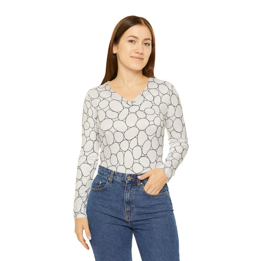 Stone Pebble Pattern V-Neck Long Sleeve Shirt