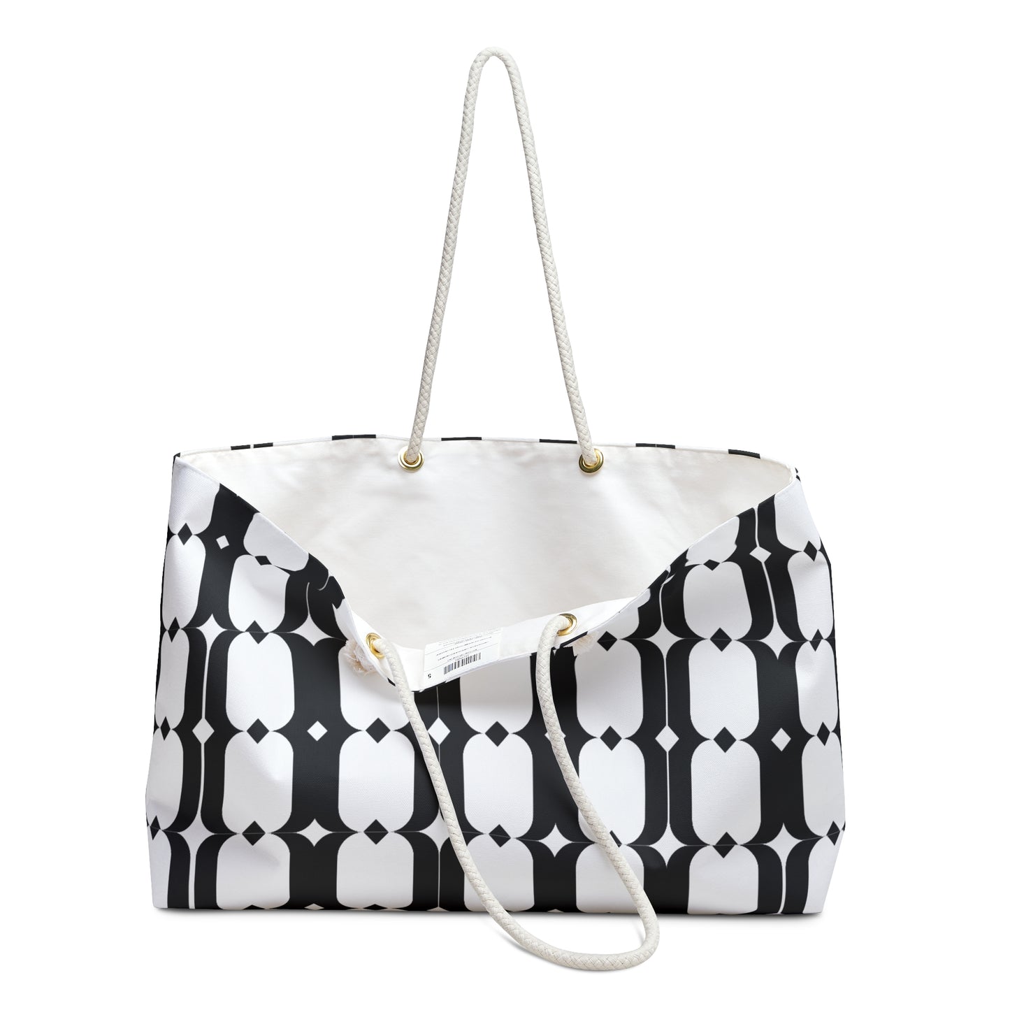 Geometric Black & White Weekender Bag — Retro Tile Pattern Travel Tote