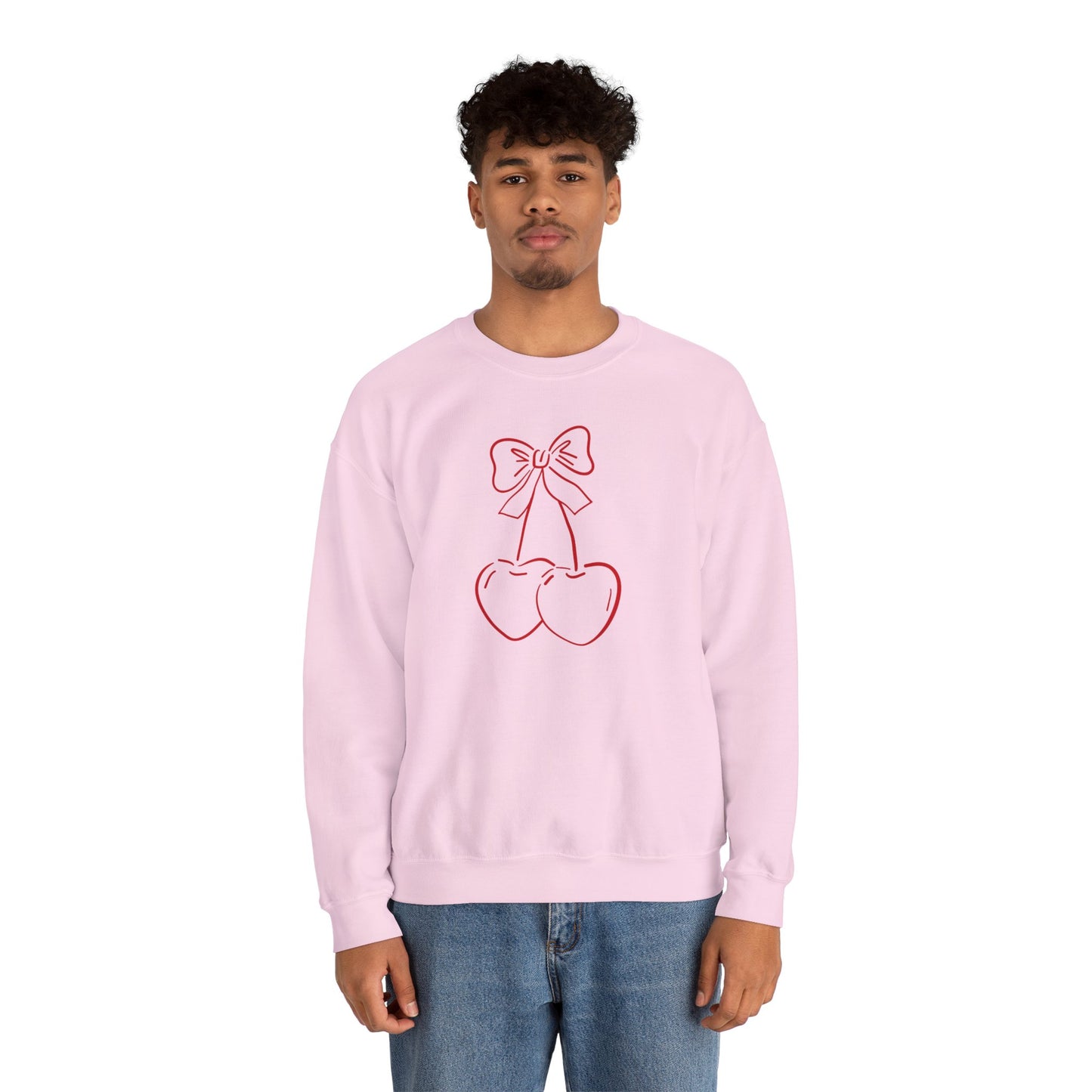 Cherry Bow Sweatshirt — Cute Minimalist Pink Cherry Crewneck