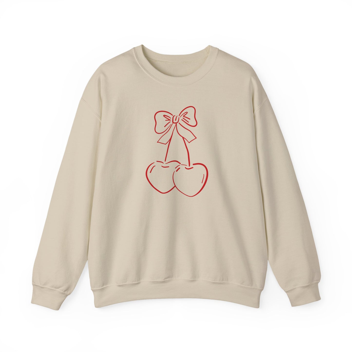 Cherry Bow Sweatshirt — Cute Minimalist Pink Cherry Crewneck