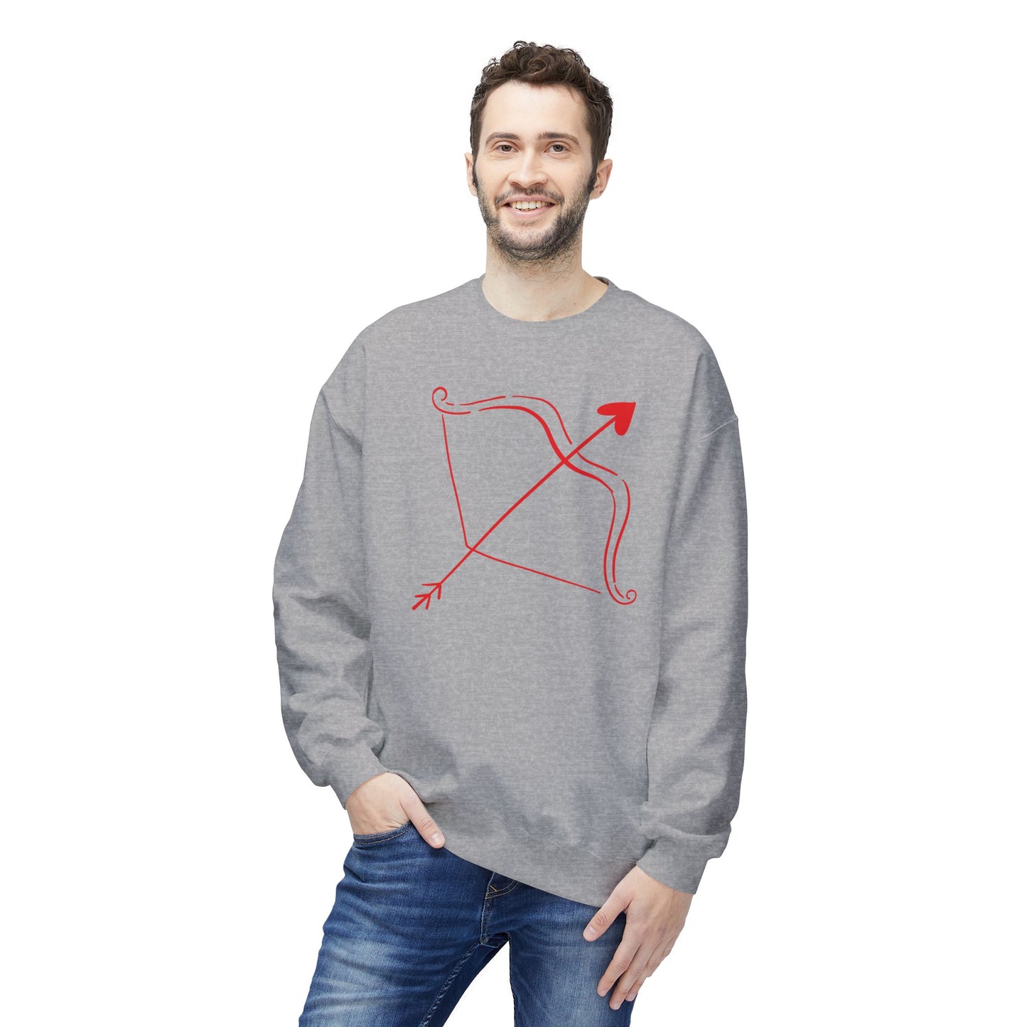 Bow & Arrow Crewneck Sweatshirt — Minimal Cupid Archery Graphic