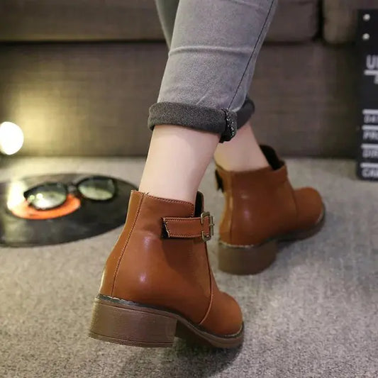 Chunky Heel Martin Boots - Low Heel Ankle Booties