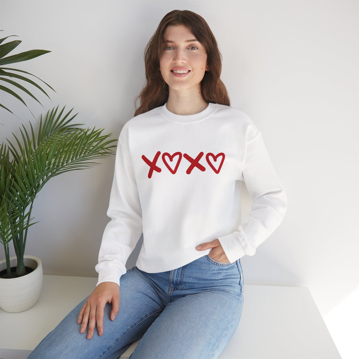 Crewneck Sweatshirt — Red XOXO Hearts Valentine’s Love Graphic