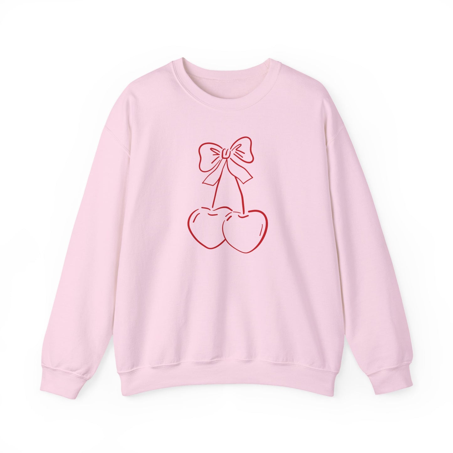 Cherry Bow Sweatshirt — Cute Minimalist Pink Cherry Crewneck