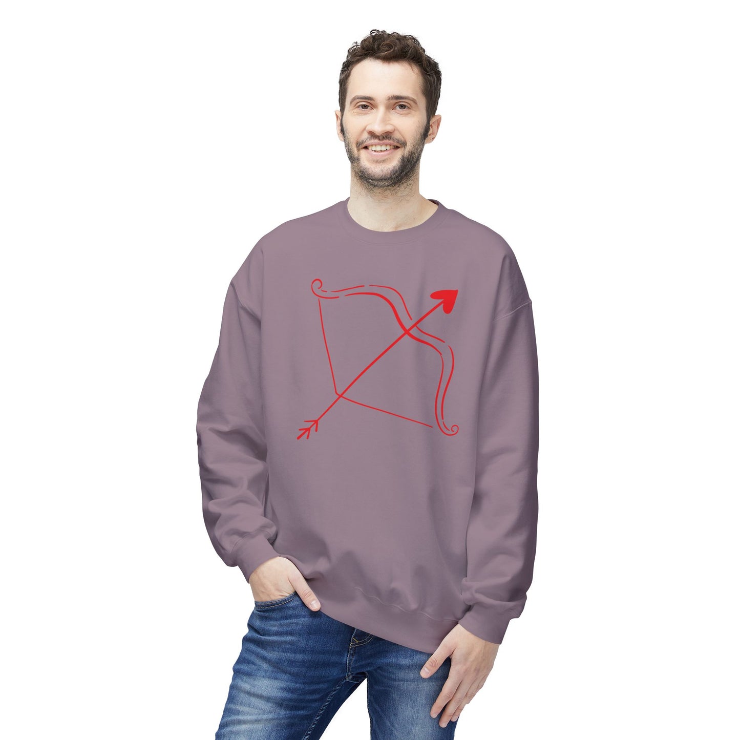 Bow & Arrow Crewneck Sweatshirt — Minimal Cupid Archery Graphic