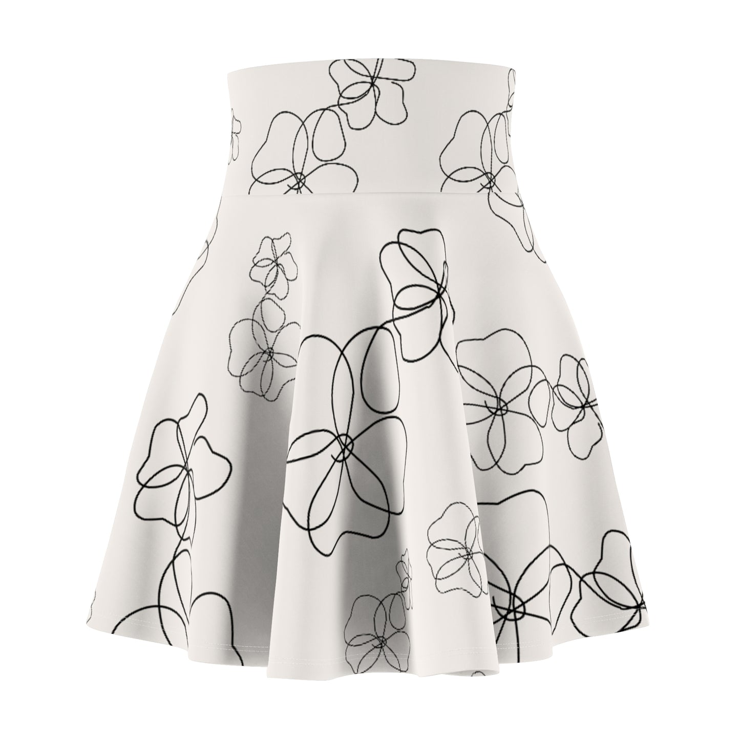 Minimalist Floral Line Art Skater Skirt | Black & White High-Waist Women’s Skirt
