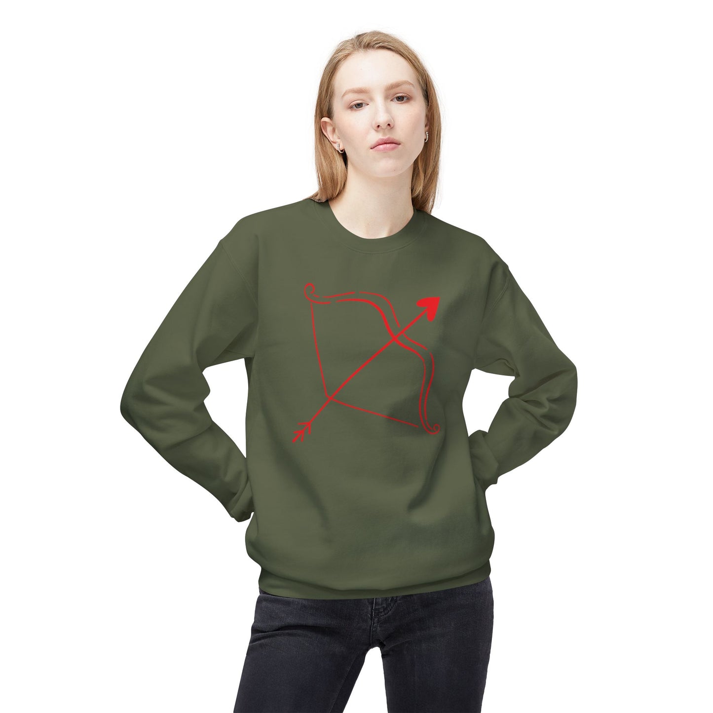 Bow & Arrow Crewneck Sweatshirt — Minimal Cupid Archery Graphic