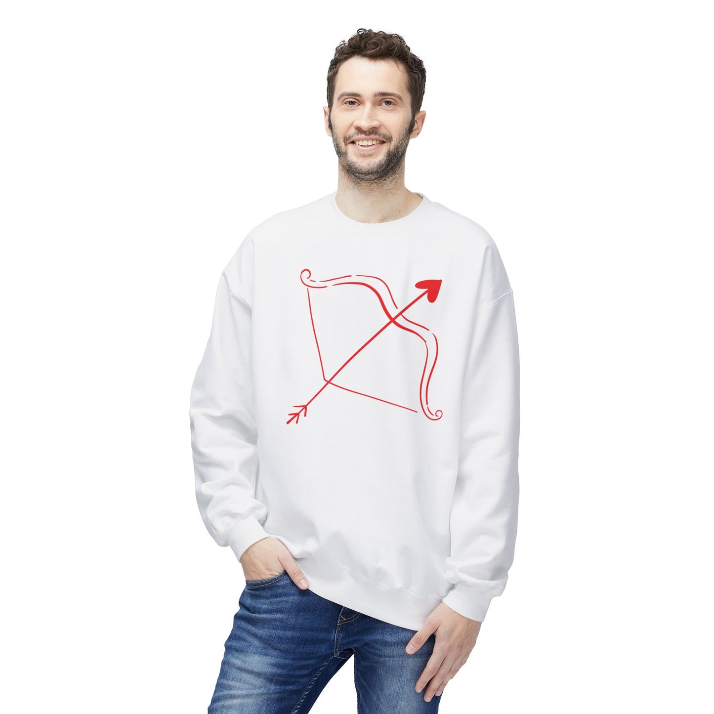 Bow & Arrow Crewneck Sweatshirt — Minimal Cupid Archery Graphic