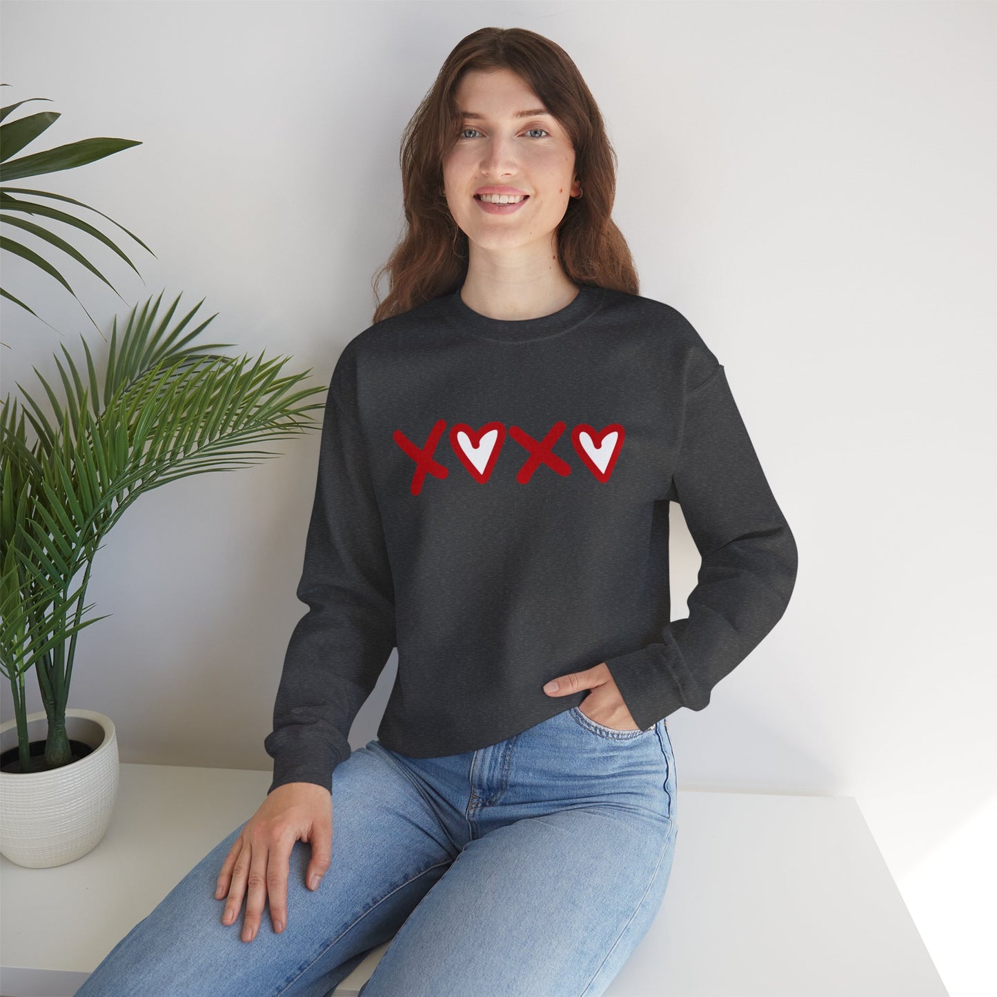 Crewneck Sweatshirt — Red XOXO Hearts Valentine’s Love Graphic