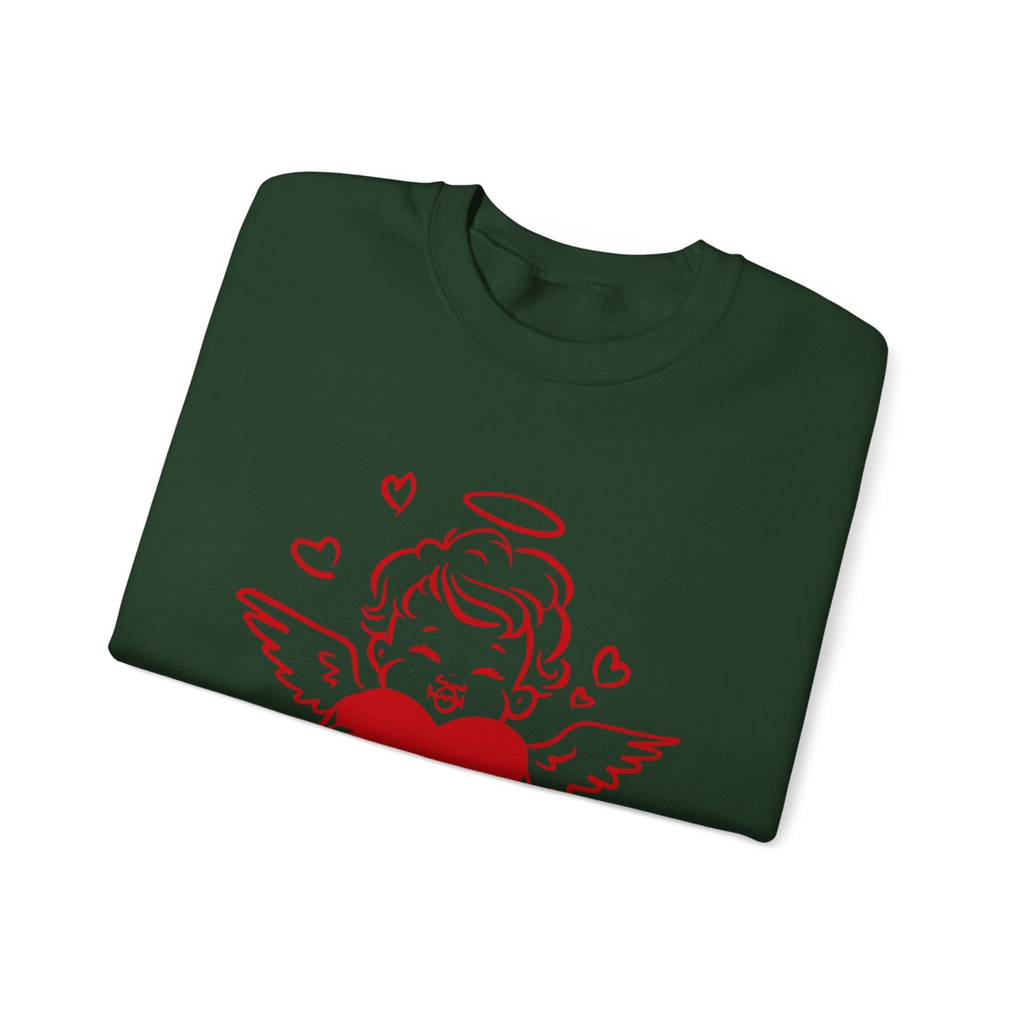 Cupid Cherub Heart Crewneck Sweatshirt — Cute Angel Holding Red Heart Valentine Pullover
