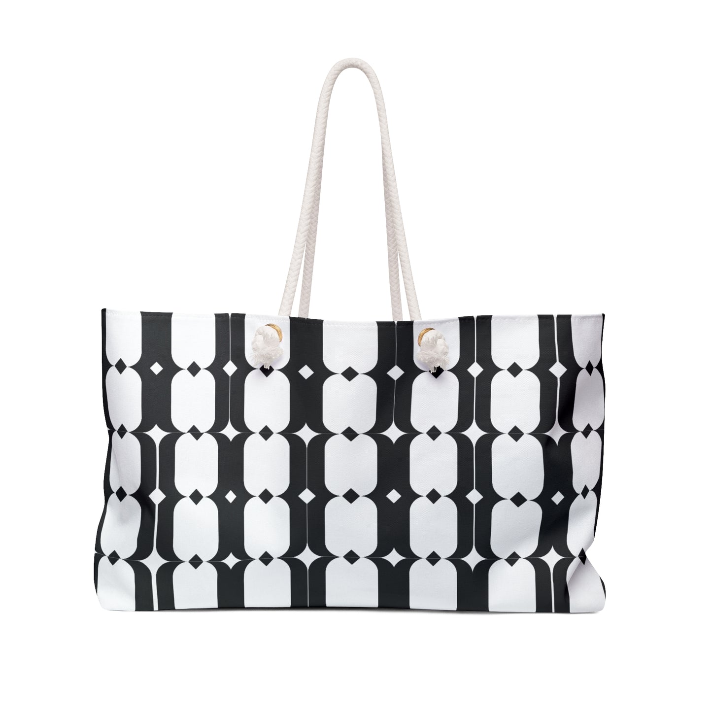 Geometric Black & White Weekender Bag — Retro Tile Pattern Travel Tote