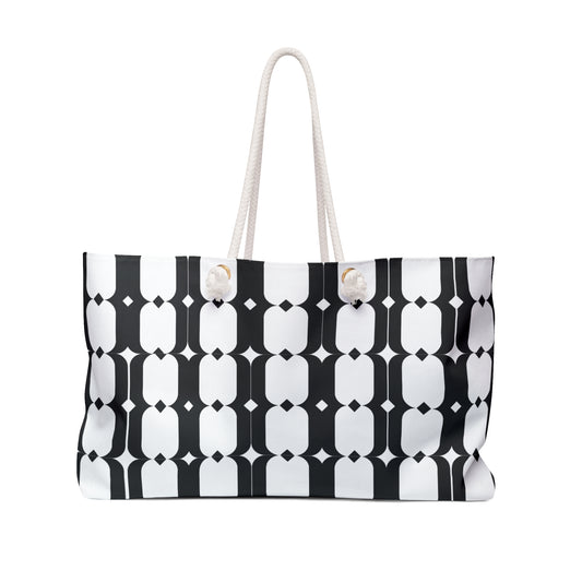 Geometric Black & White Weekender Bag — Retro Tile Pattern Travel Tote