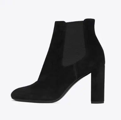 Suede High Heel Chelsea Boots with Chunky Heel