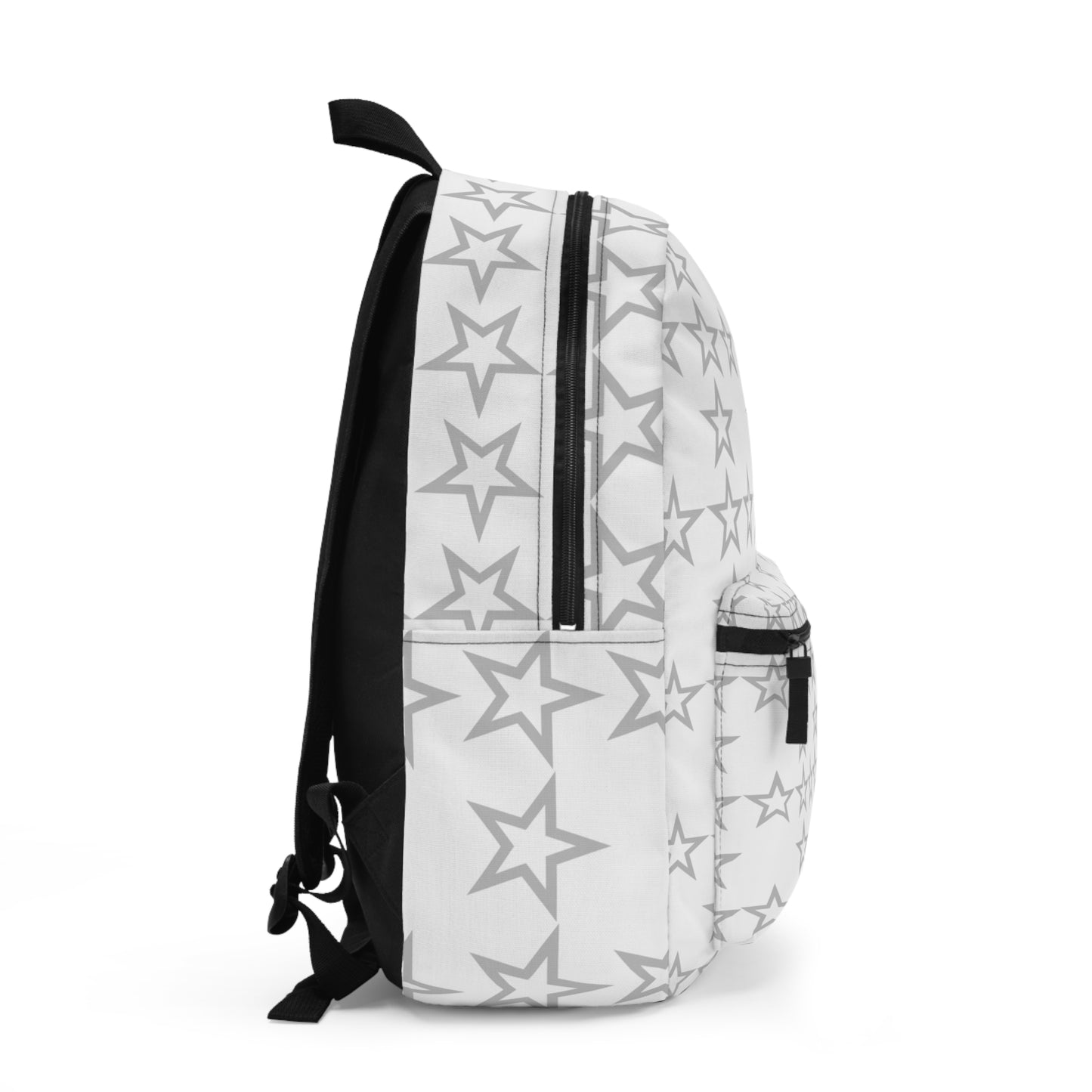 Star Pattern Backpack — White & Gray Star Print School Bag