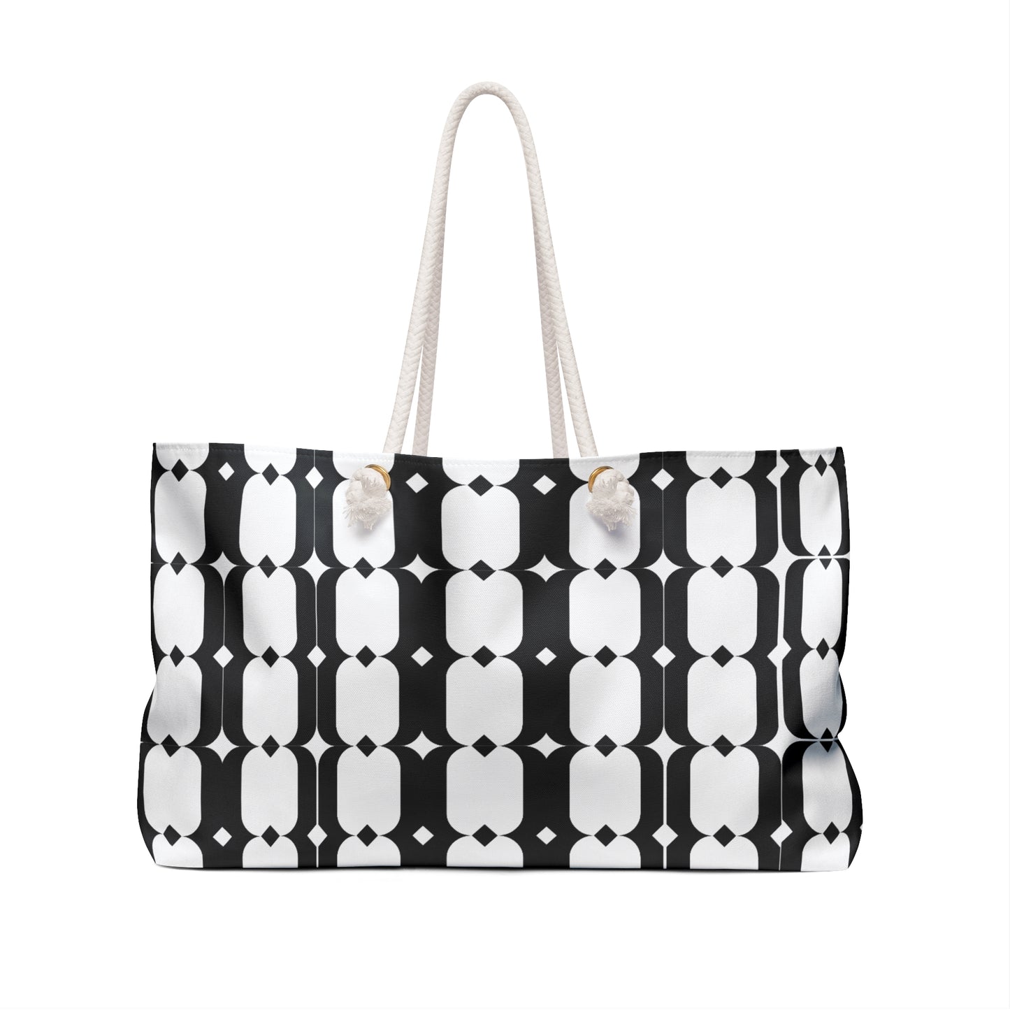 Geometric Black & White Weekender Bag — Retro Tile Pattern Travel Tote