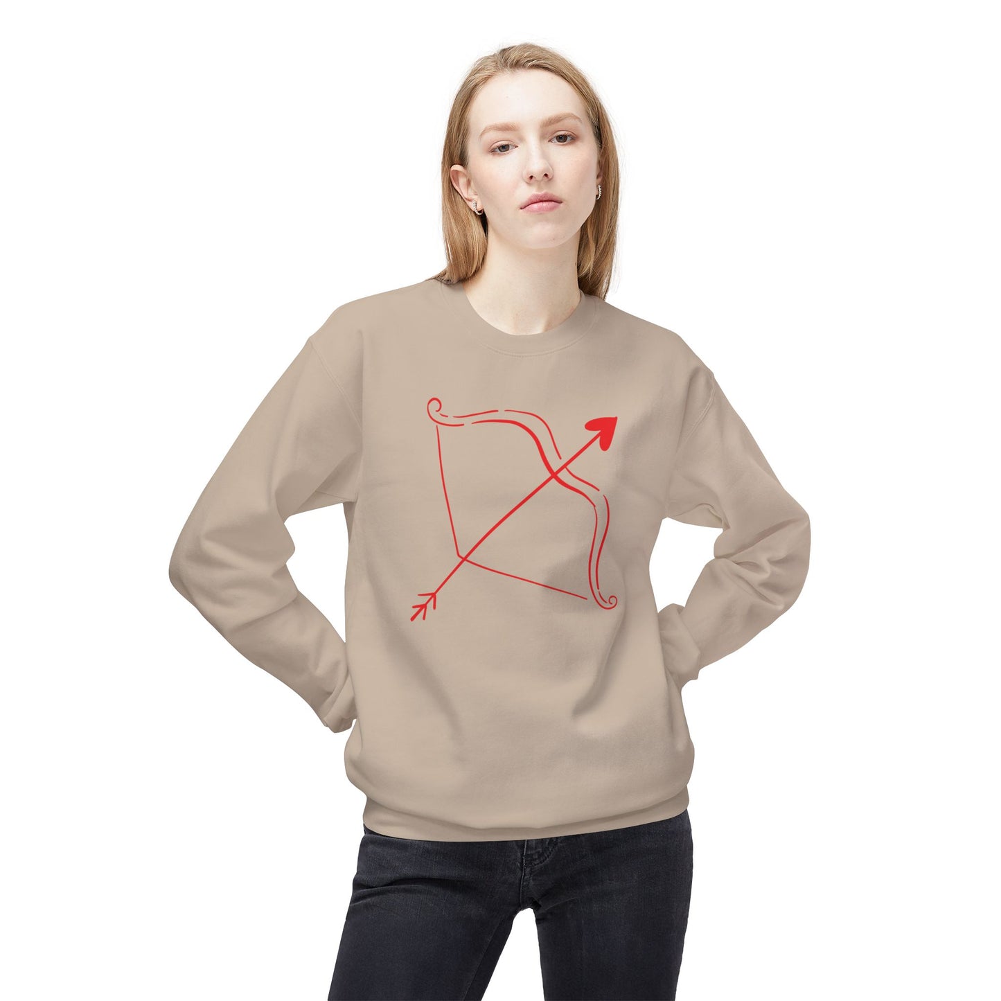 Bow & Arrow Crewneck Sweatshirt — Minimal Cupid Archery Graphic