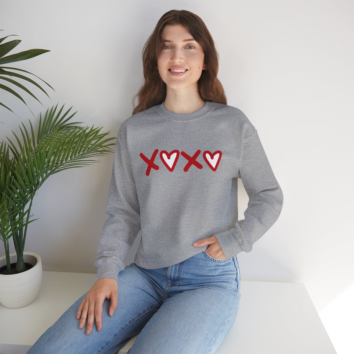 Crewneck Sweatshirt — Red XOXO Hearts Valentine’s Love Graphic