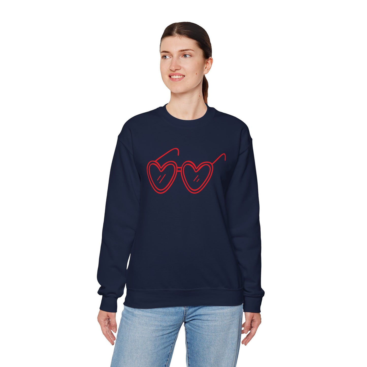 Heart Sunglasses Crewneck Sweatshirt — Cute Pink Retro Shades Pullover