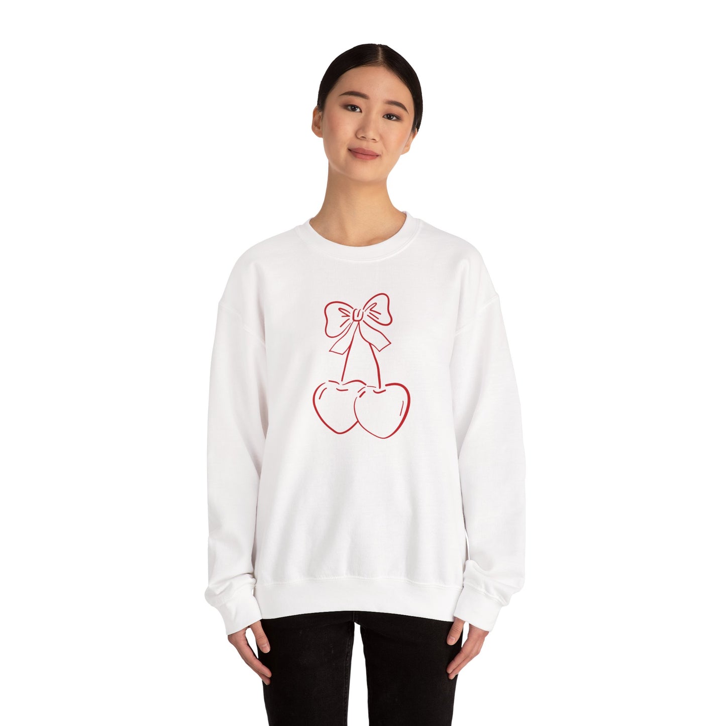 Cherry Bow Sweatshirt — Cute Minimalist Pink Cherry Crewneck