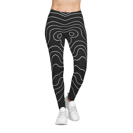 Contour Wave Pattern Leggings — Black & White All-Over Print