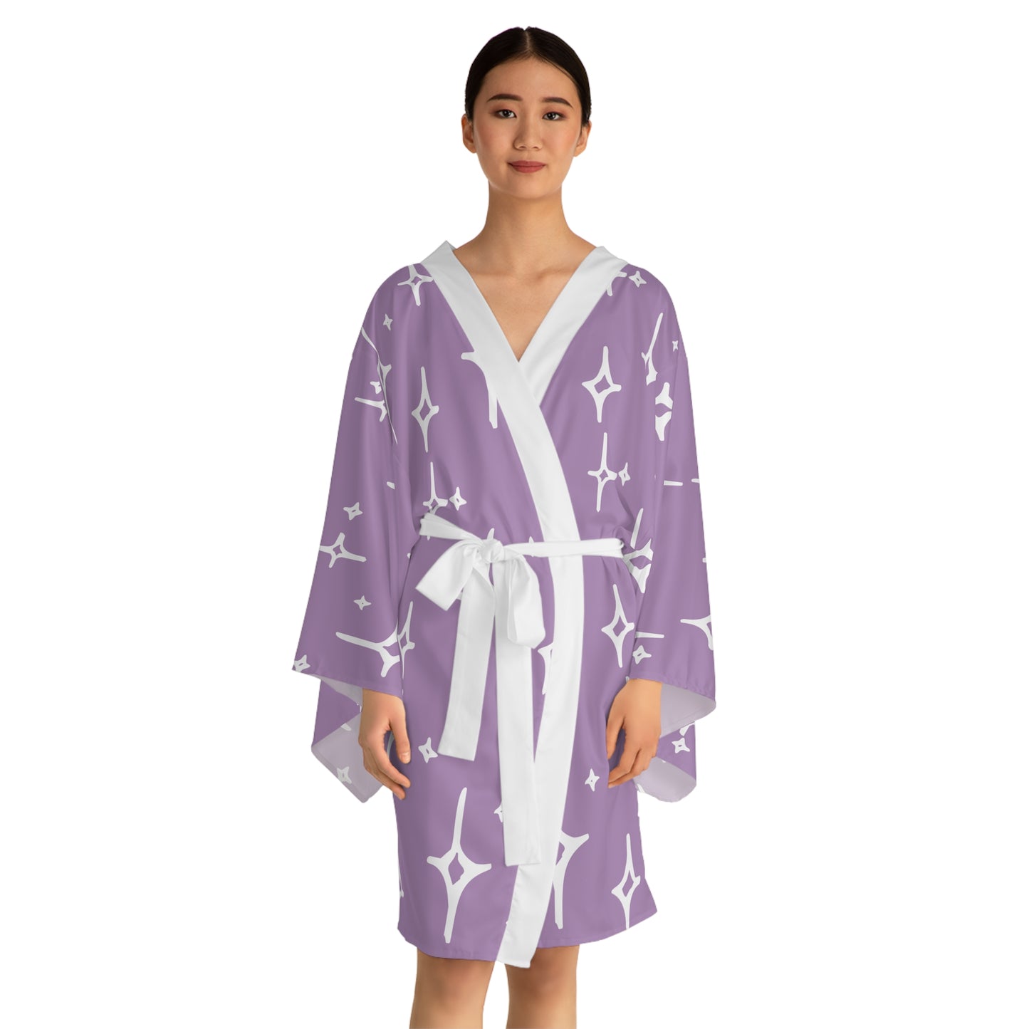 Lavender Starry Kimono Robe — Long Sleeve Relaxed Aesthetic Loungewear