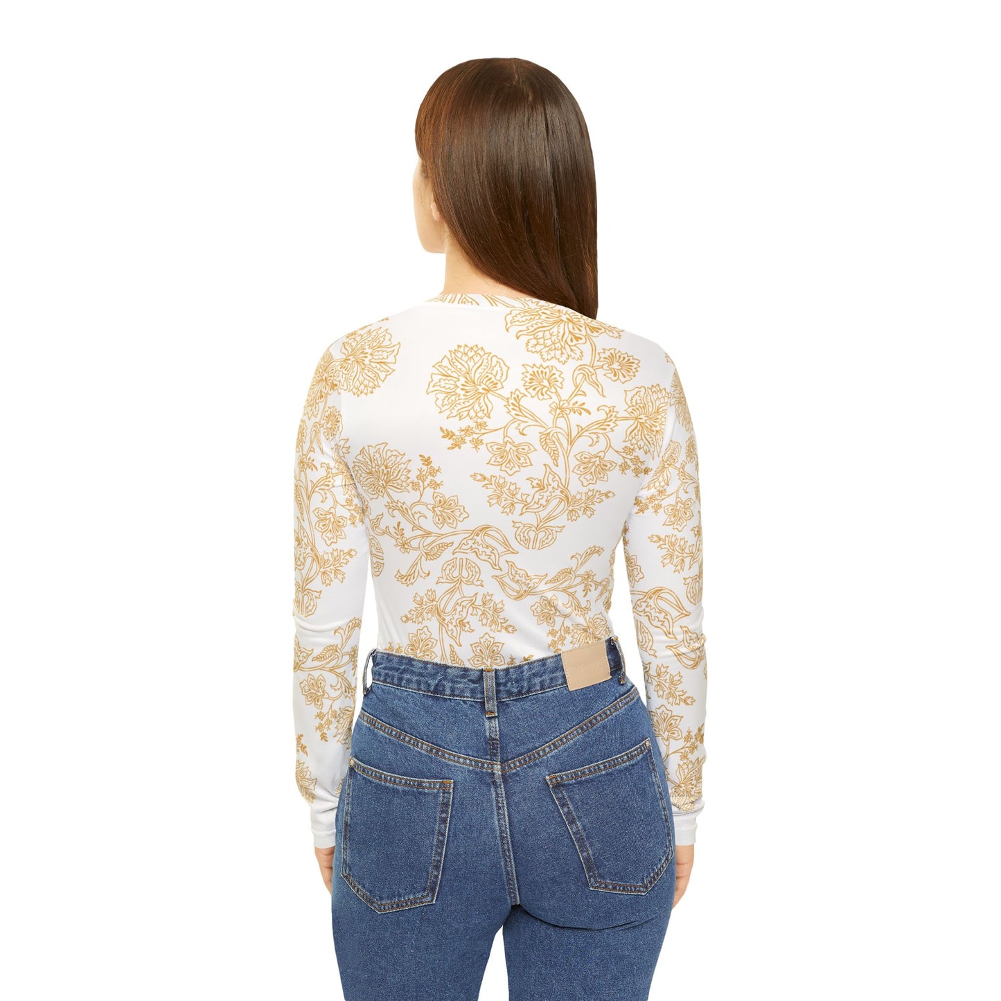 Floral V-Neck Long Sleeve Shirt — Golden Botanical All-Over Print