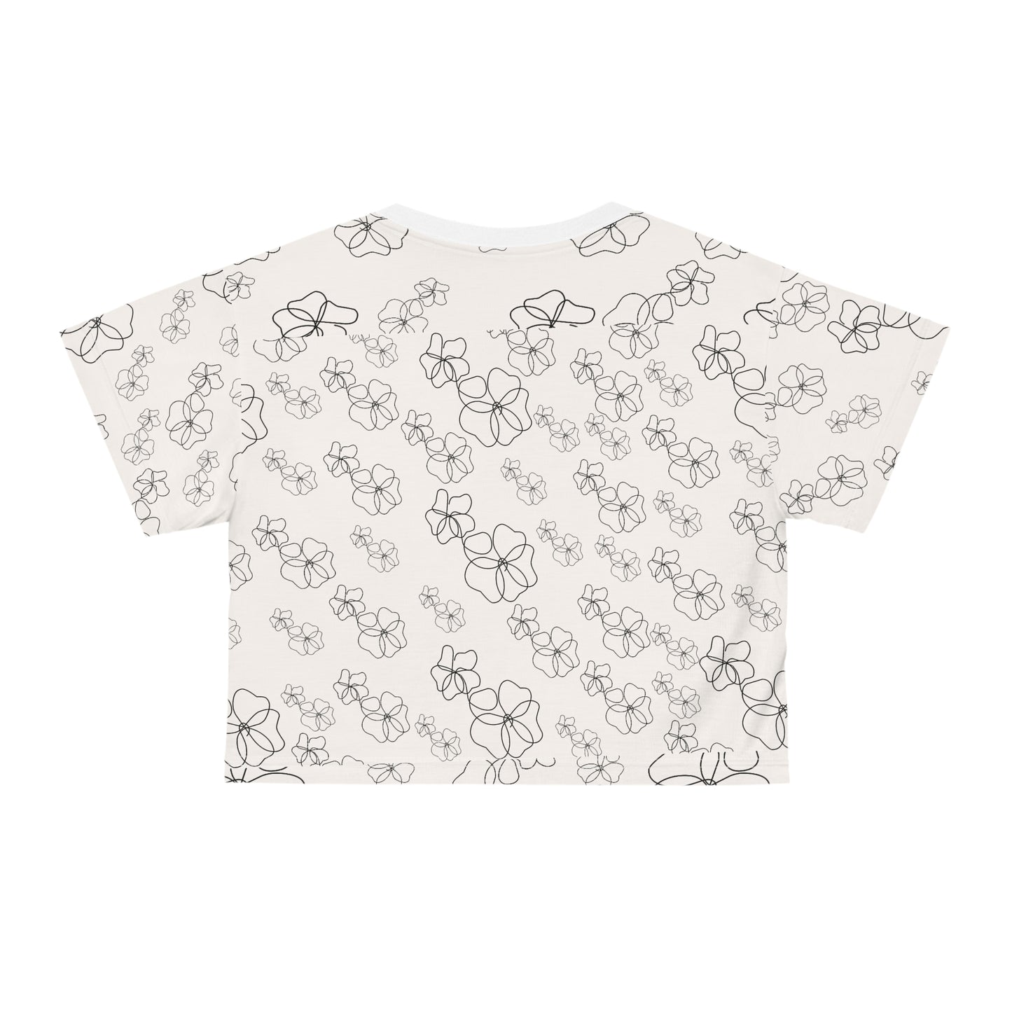 Floral Line Art Crop Tee — Minimal Monochrome Botanical Print