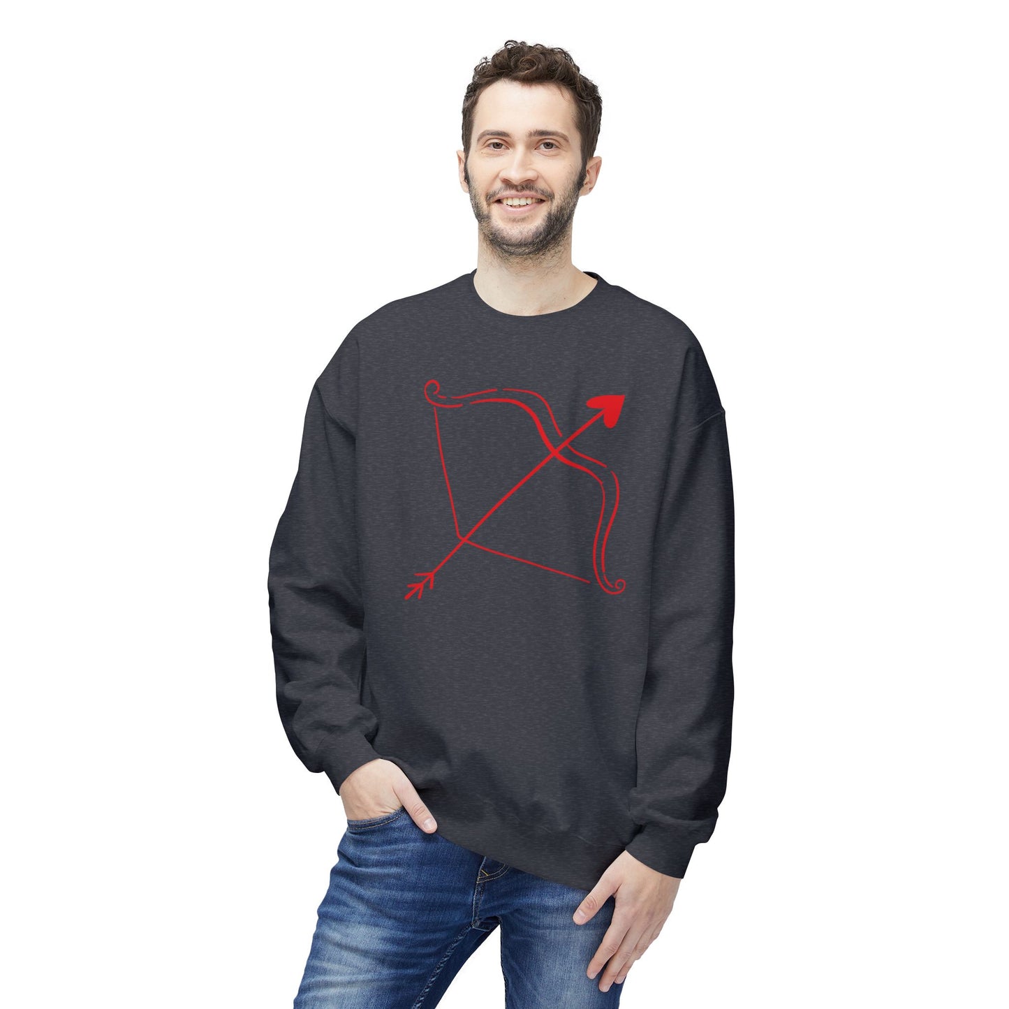 Bow & Arrow Crewneck Sweatshirt — Minimal Cupid Archery Graphic