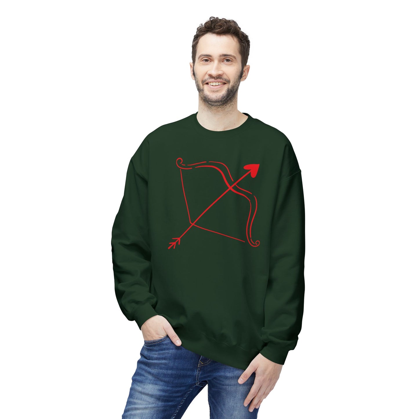 Bow & Arrow Crewneck Sweatshirt — Minimal Cupid Archery Graphic